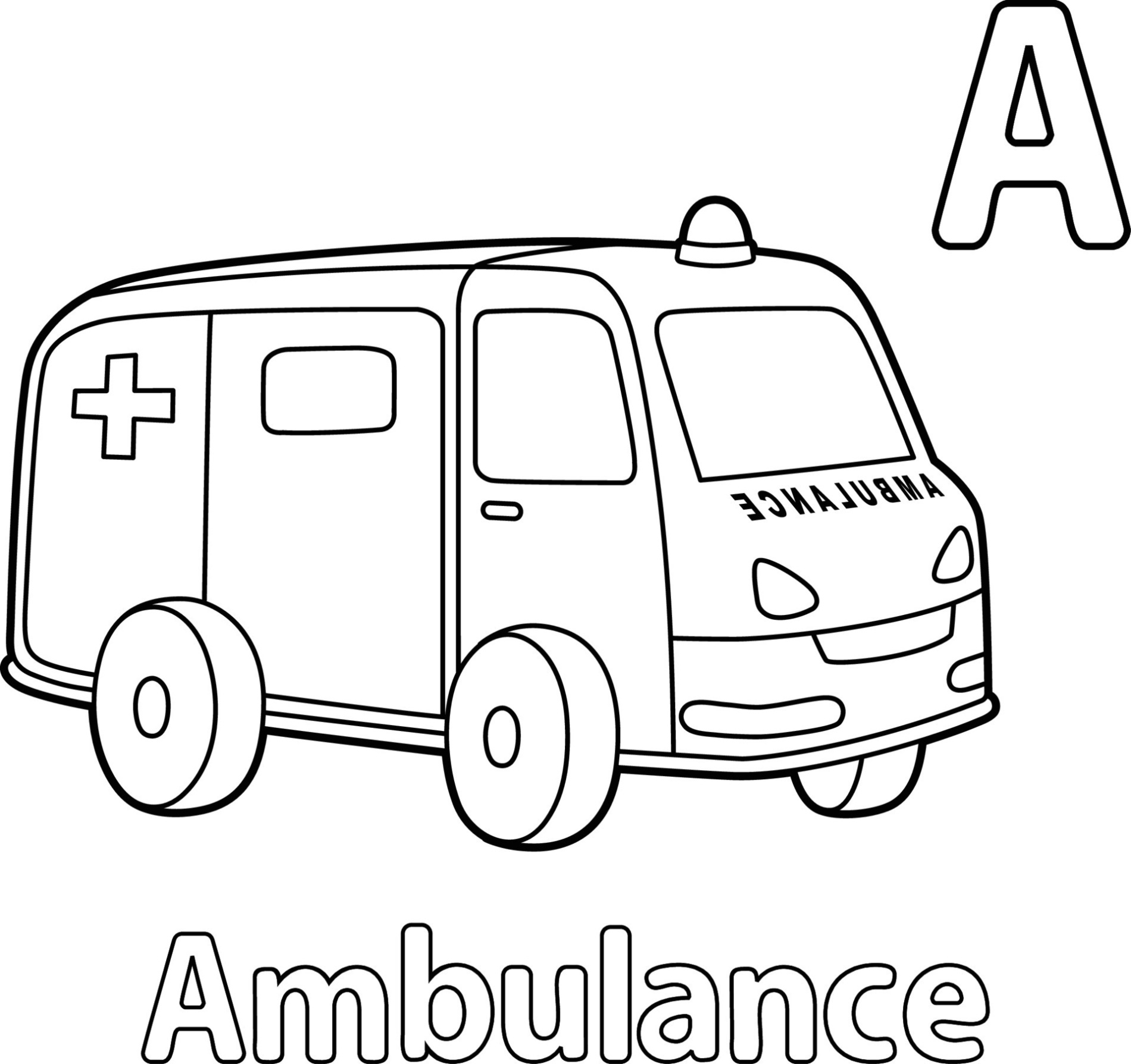 Letter A is Voor Ambulance Kleurplaat